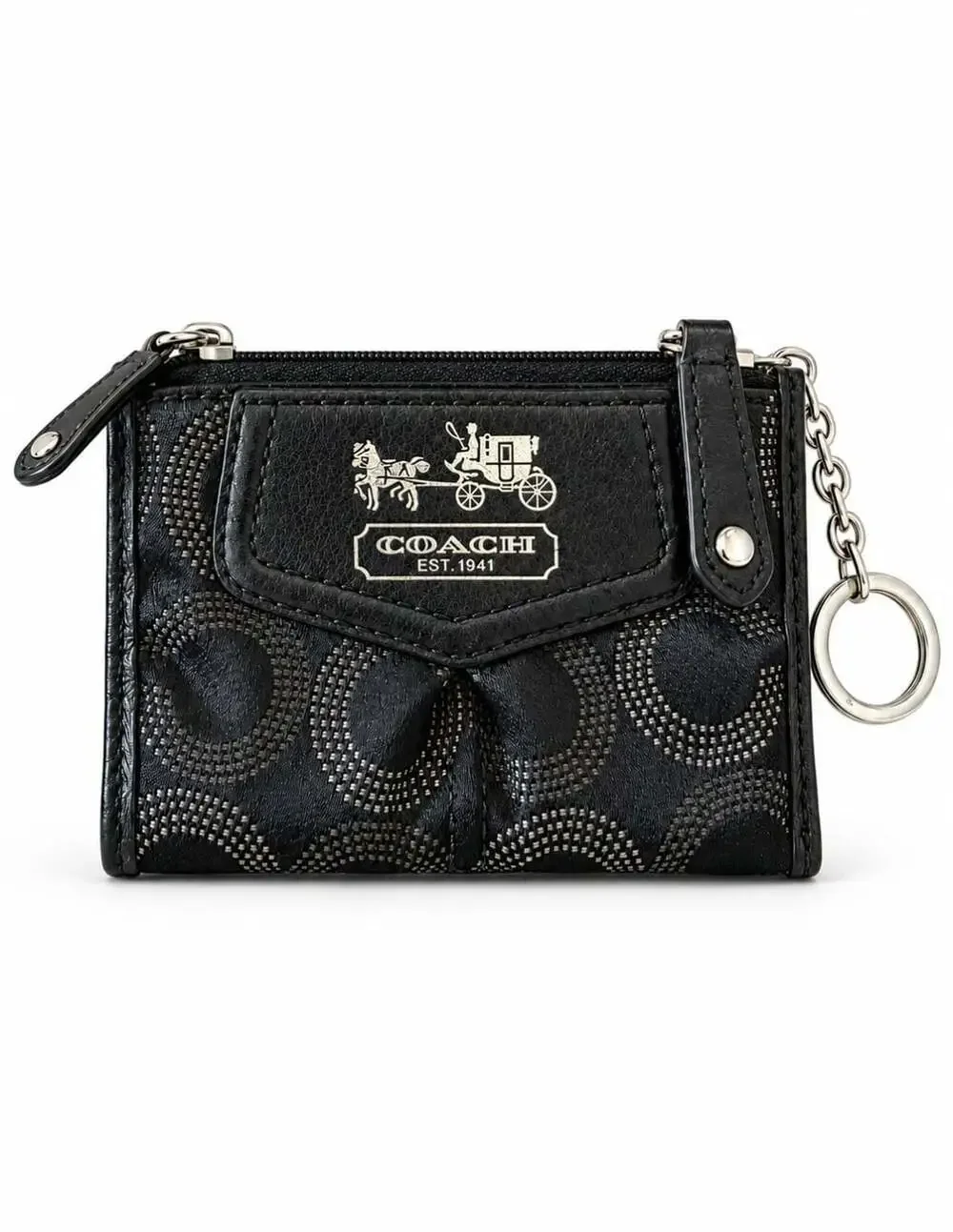 Coach Signature C Coin Purse Key Pouch Black Horse Carriage Logo Vintage Y2K